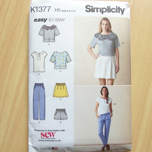 Neues FF Simplicity Easy-To-Sew Schnittmuster #K1377 Multisize 6 8 10 12 14 Brustumfang 30,5-36" Lässige Einzelteile Hosen Hosen Shorts T-Shirt Top