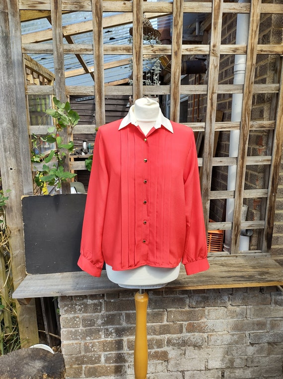 1980s Vintage St Michael Scarlet Red Blouse Size 1