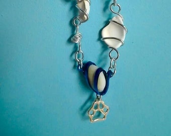 Wire Necklace, with Shells, Stones, and Cat Charms