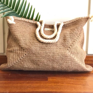 Large Natural Jute Beach Bag, Crochet Market Bag