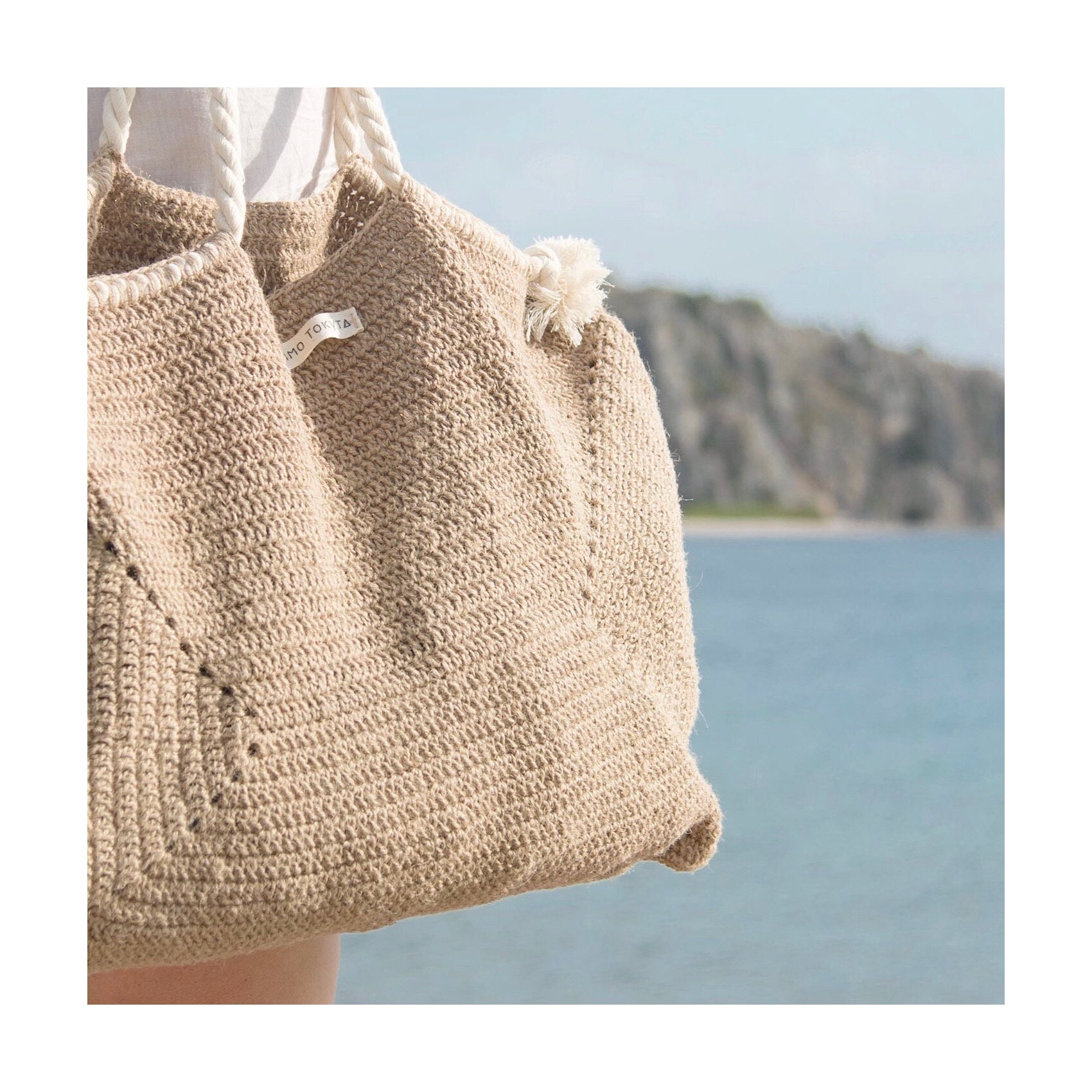 Gehäkelte Strandtasche Damen - Boho Mesh Umhängetasche Sommer Beach Bag