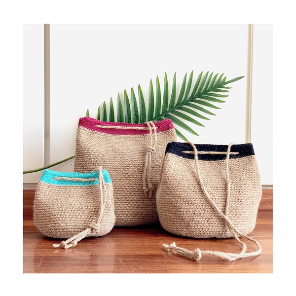 Crochet your own Jute Bucket Bag, 3 Patterns For 2, Size S, M, L, Printable PDF Pattern, Instant Download