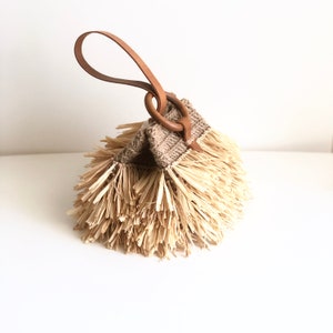 Mini Jute Raffia Leather Handbag, wristlet bag with fringe zdjęcie 9