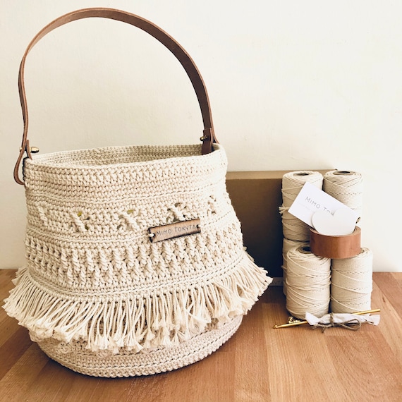 Crochet Summer Bucket Bag Woven Cotton Boho Bag Crochet Kit With Print Pattern Etsy Ireland