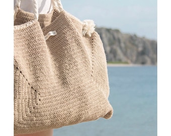 Häkeln Sie Ihre eigene große natürliche Jute-Strandtasche, häkeln Sie Markttasche, druckbare PDF-Muster, Sofortiger Download