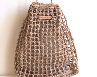 Crochet Reusable Grocery Bag made from Jute, Eco-friendly Net bag, Farmers Market Bag, Foldable Shopping Bag