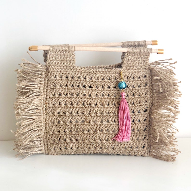 Jute Crochet Top Handle Bag with fringe YES