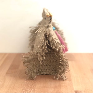Jute Crochet Top Handle Bag with fringe image 7