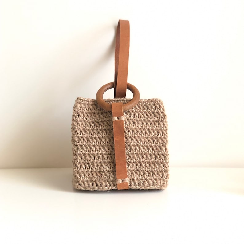 Mini Jute Leather Handbag, wristlet bag image 2