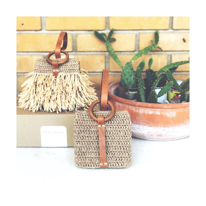 Mini Jute Leather Handbag, wristlet bag image 7