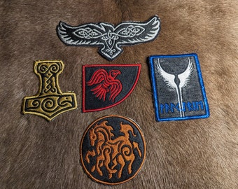 Viking Embroidered Patches - Mjolnir, Sleipnir, Valkyrie, Raven, Lothbrok Banner