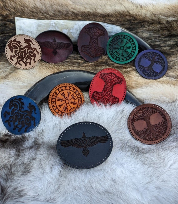 Norse Viking Leather Patches Mjolnir Raven Vegvisir Yggdrasil Sleipnir