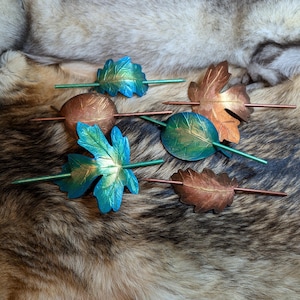 Handpainted Natural Leather Leaf Barrette - hairpin for fairy, elf, fae, ren faire