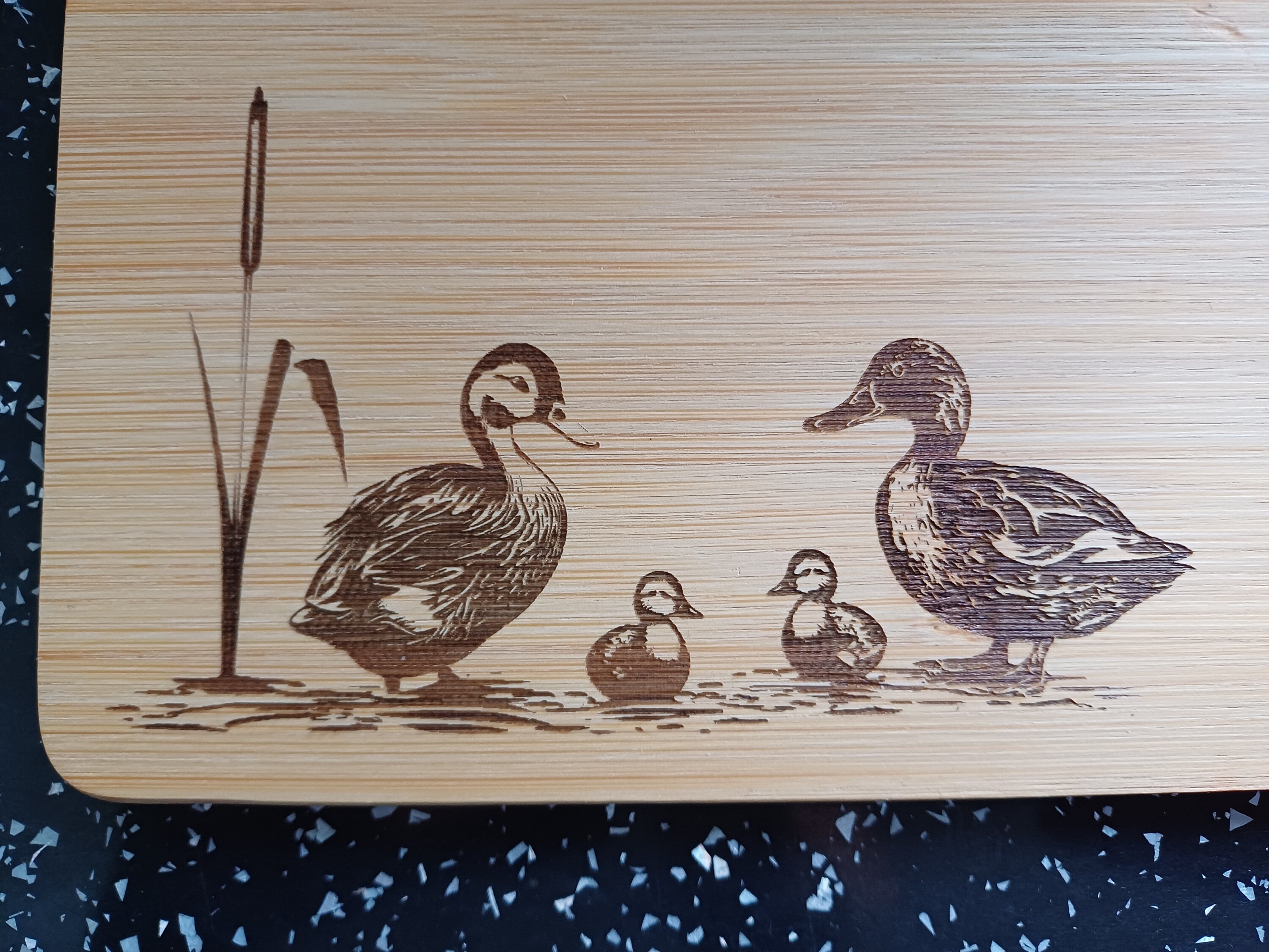 Natural Bamboo Set 1 Placemat and 1 Coaster Stag Engraved in UK Duck Family Nature Personalised Gift