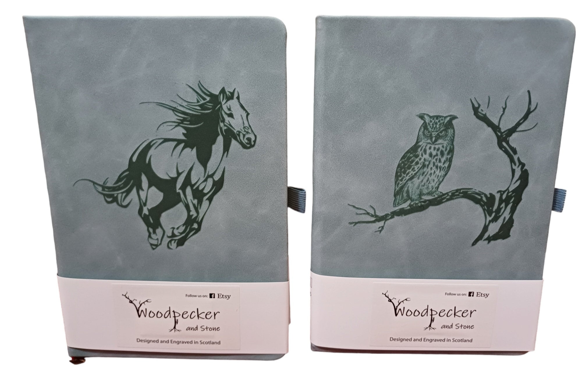 Engraved A5 Leather Notebook: Horse or Owl Design, Scottish Made