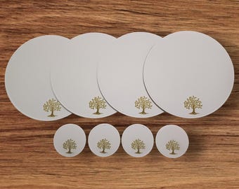 Personalised Round PU Leather Grey 1 Placemat and 1 Coaster Set Engraved in UK Tree of Life Home Table Gift