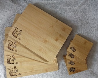 Natural Bamboo Set of 1 Placemats and 1 Coasters Squirrel and Nuts Engraved in Scotland Home Table set
