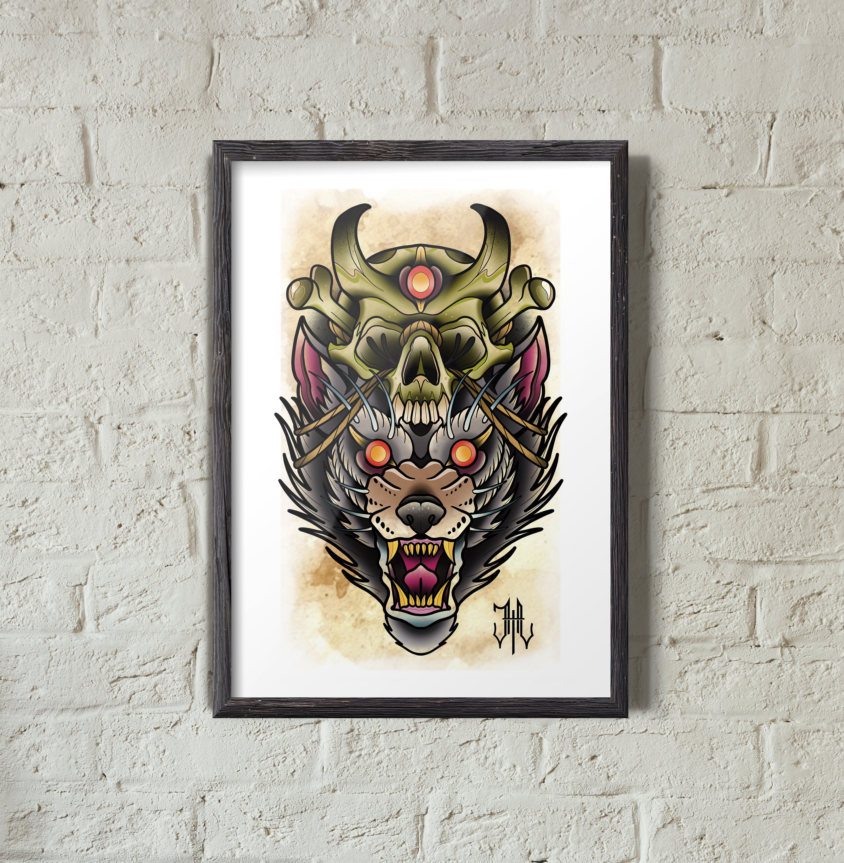 Wolf Skull Neo-traditional Tattoo Style Illustration - Etsy