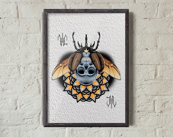Mandala Beetle | Neo-Traditional Tattoo Style Illustration