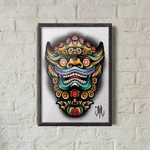 Fu Dog | Neo-Traditional Tattoo Style Illustration | Foodog Foo Dog Fudog