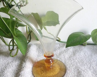 Giftable for that Collector Fan-Shaped Flower Vases Two Vintage AmberBrown Hand Blown Handblown