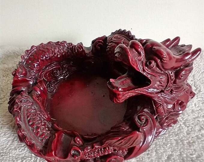 Vintage Dragon Ashtray Red Resin Mystical Ashtray Dragon Etsy