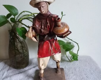 Mexican folk art paper mache peasant hand crafted with pottery accents 1970s excellent vintage condition