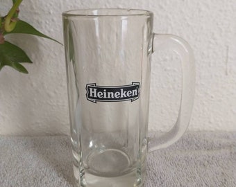 Vintage Heineken Beer Stein, Heavy Clear Glass Mug