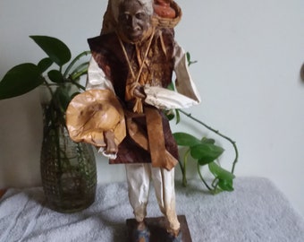 Mexican Folk art statue paper mache peasant hand crafted with pottery accents 1970s excellent vintage condition