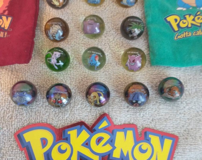 Vintage Pokemon Marbles Lot 05 Charmeleon Cloth Marble Bag and 09