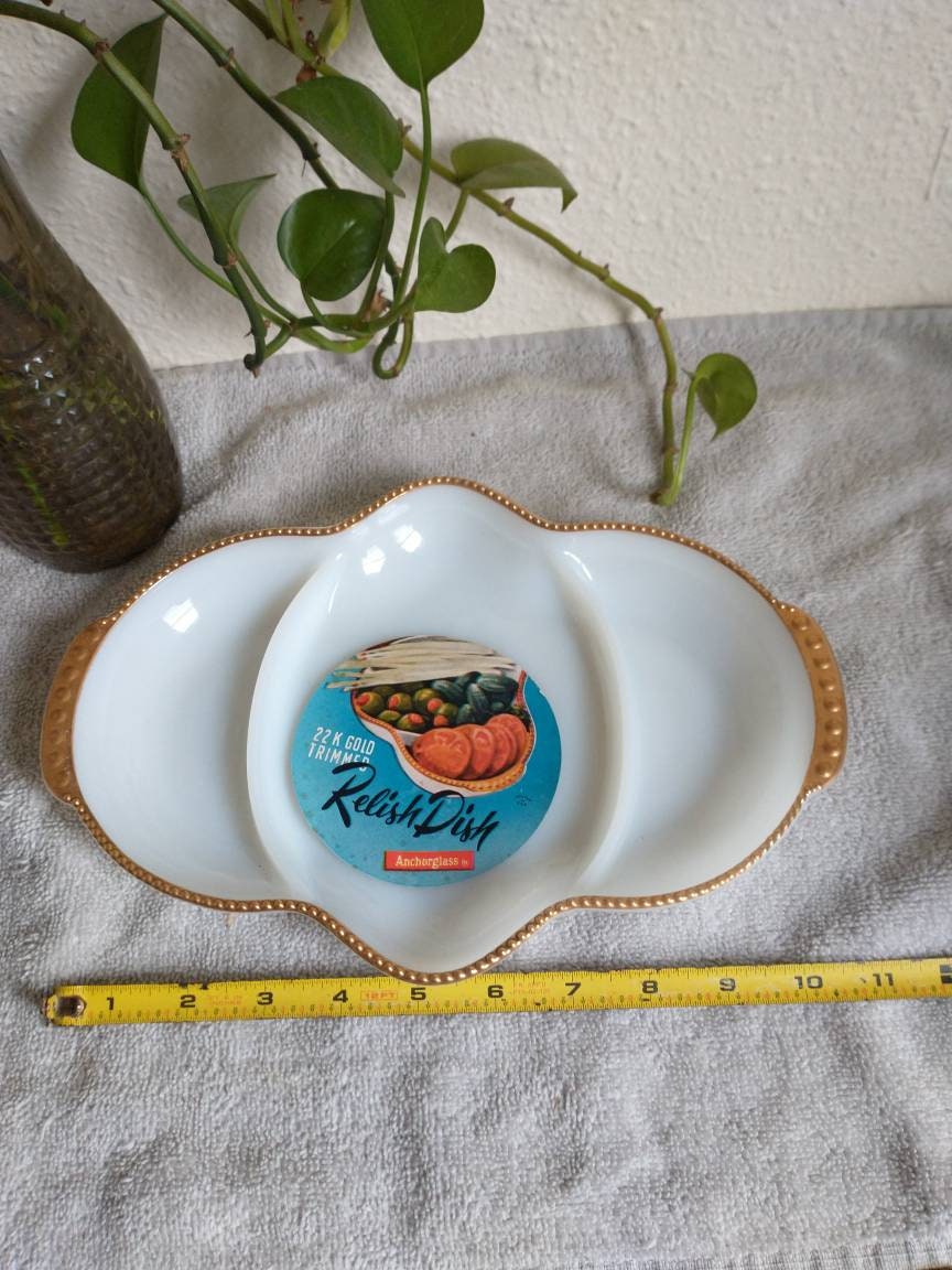 Vintage Milk Glass Relish Tray Anchor Glass Fire King New Old Etsy