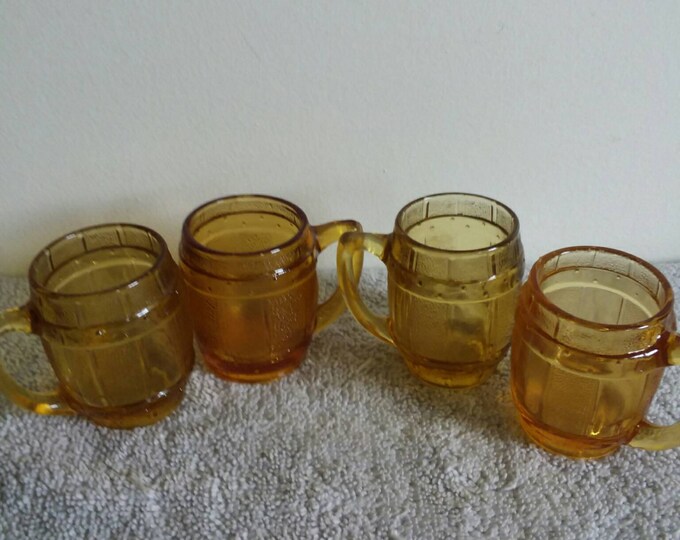 Vintage Barrel Amber Shot Glasses Anchor Hocking 1950s 1960s Set of 4