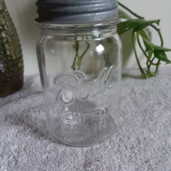 Vintage 1923-1933 Ball Canning Jar with Zinc Lid & Milk Glass Insert