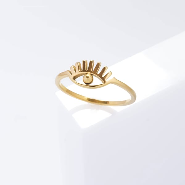 Gold Evil Eye Ring | Stacking Gold Ring. Turkish Thin Ring. 18k gold plated. Dainty. Trendy. Minimalist. Rings for women, gift for her.