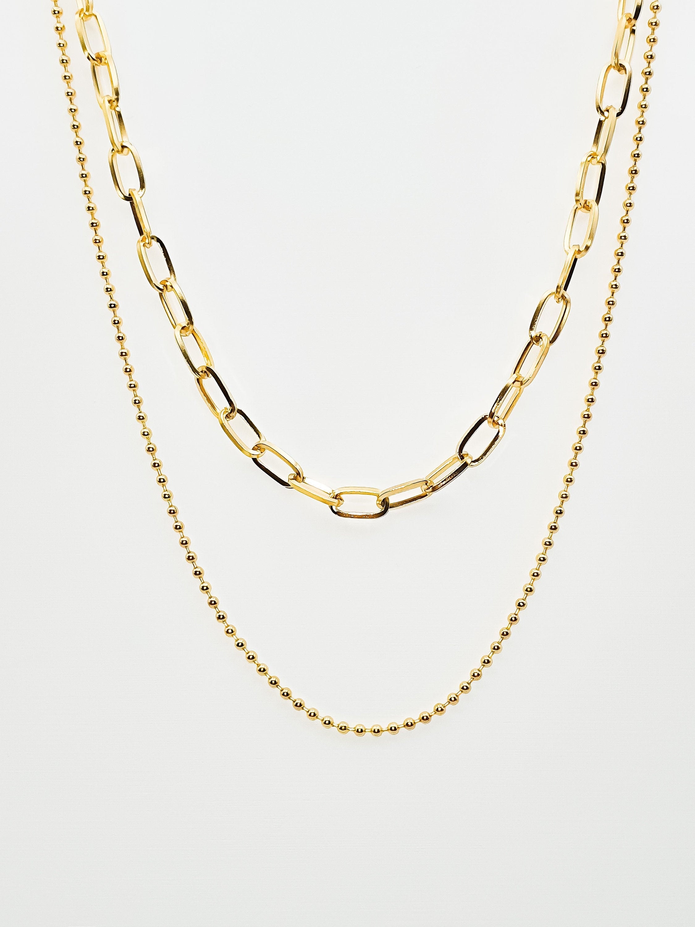 Double Layered 18K Gold Necklace Double chain necklace Etsy