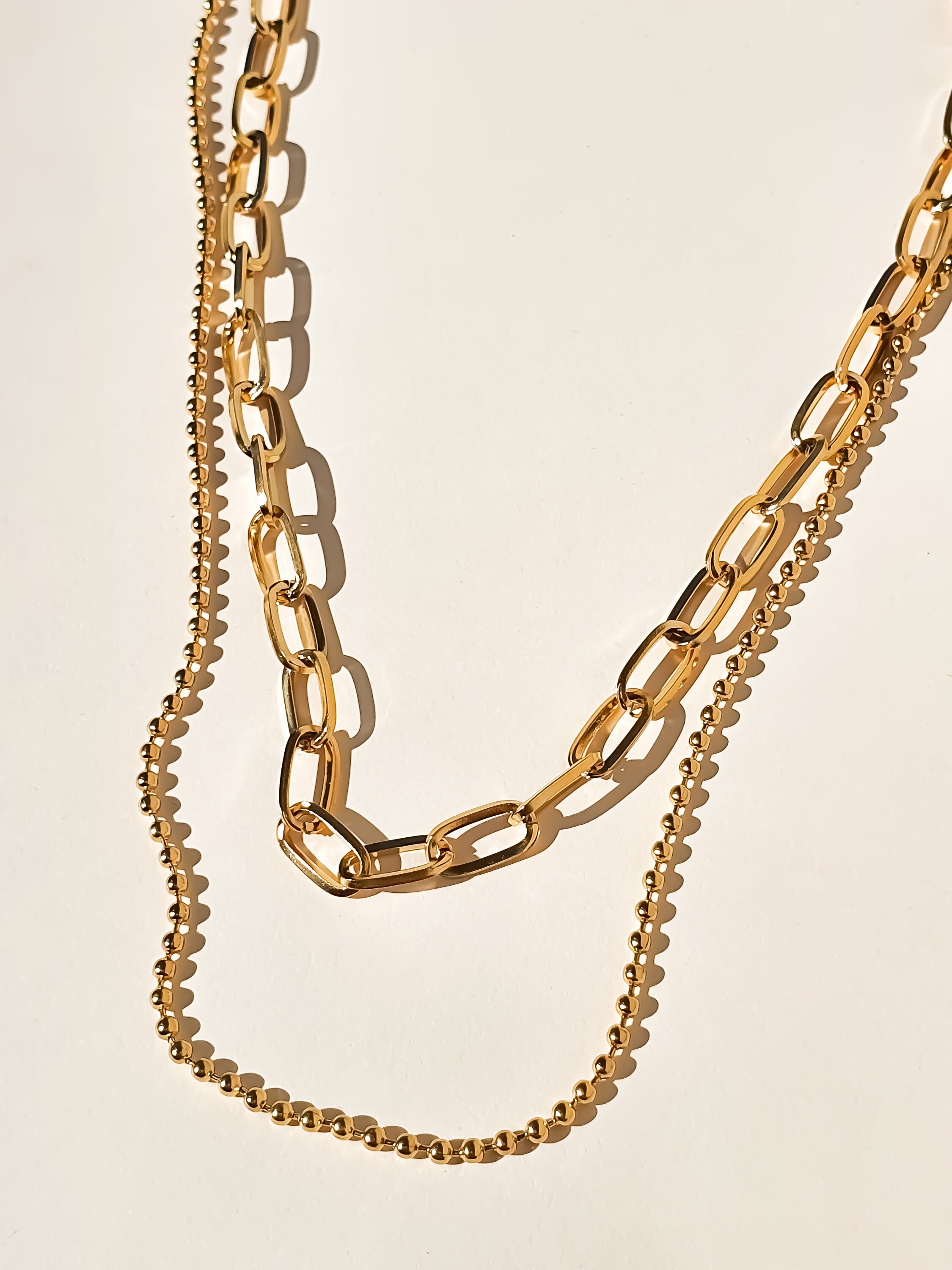 Double Layered 18K Gold Necklace Double chain necklace Etsy