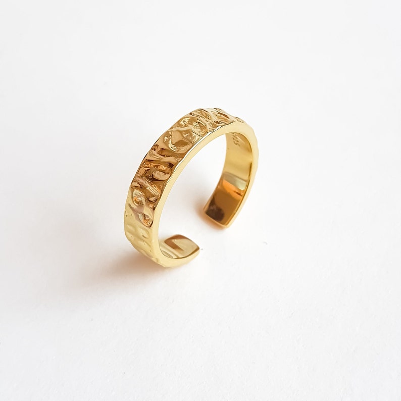 adjustable ring. Gold and Rhodium Plated 925 Sterling Silver stackable ring Silver Chunky Ring PAULETTE \u00b7 Hammered Ring