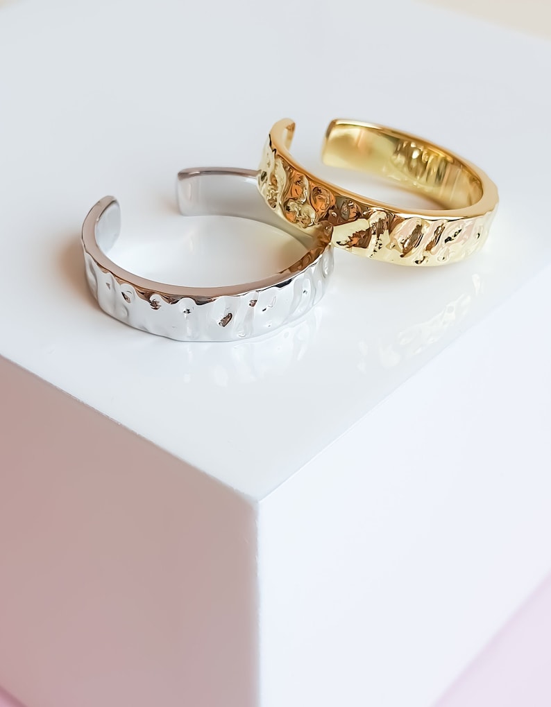 adjustable ring. Gold and Rhodium Plated 925 Sterling Silver stackable ring Silver Chunky Ring PAULETTE \u00b7 Hammered Ring