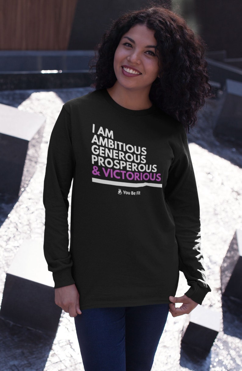 Motivation Long-Sleeve Tee Unisex I Am Ambitious & Victorious image 5