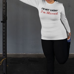 Motivation Long-Sleeve Tee Unisex Im Not Lucky I'm Blessed white & gray image 3