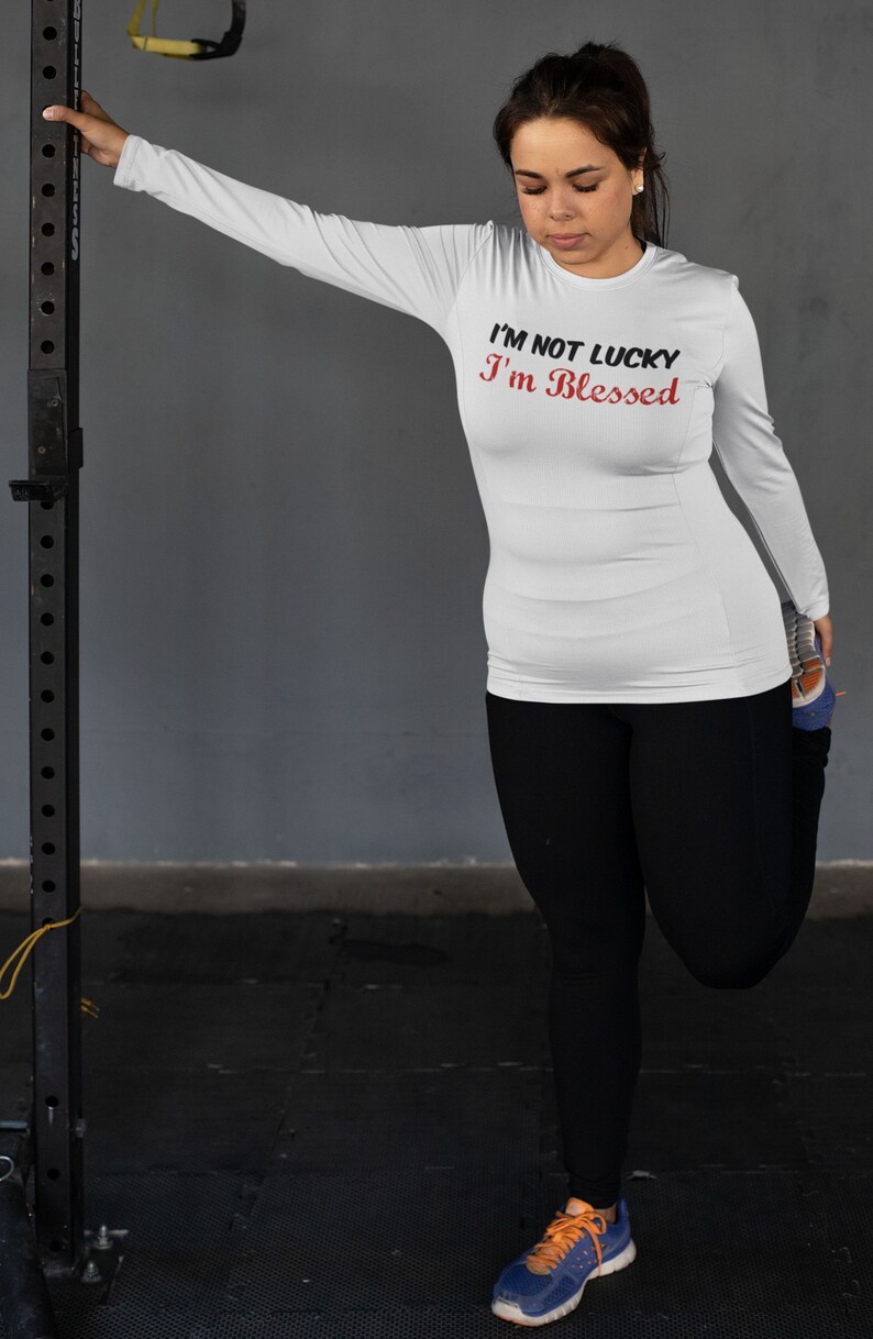 Motivation Long-Sleeve Tee Unisex Im Not Lucky I'm Blessed white & gray image 3