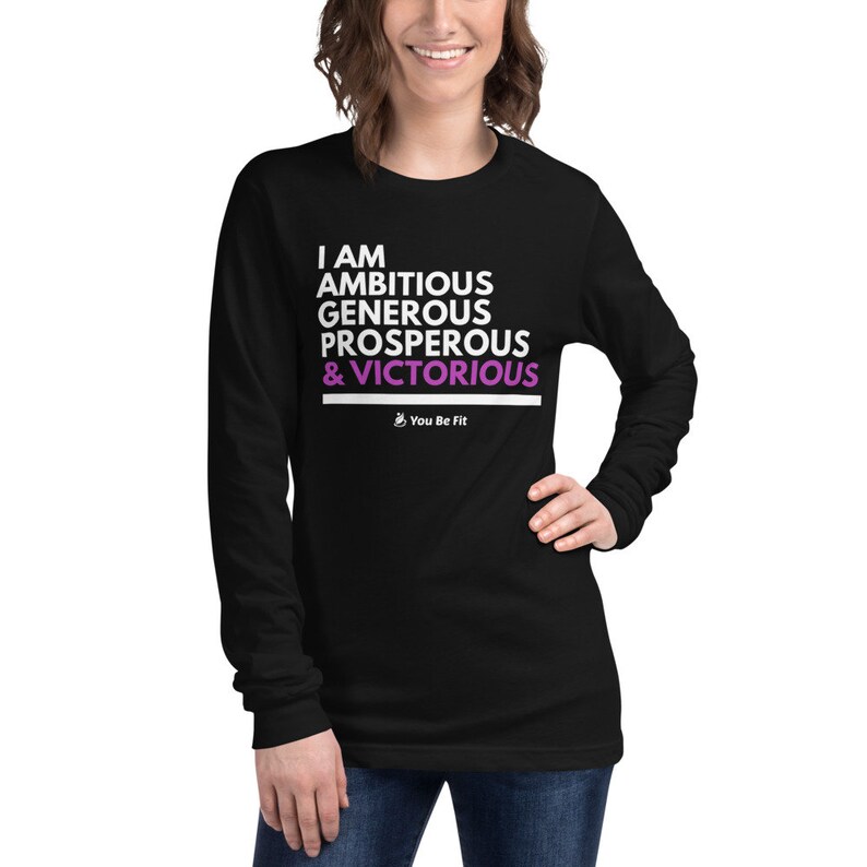 Motivation Long-Sleeve Tee Unisex I Am Ambitious & Victorious image 3