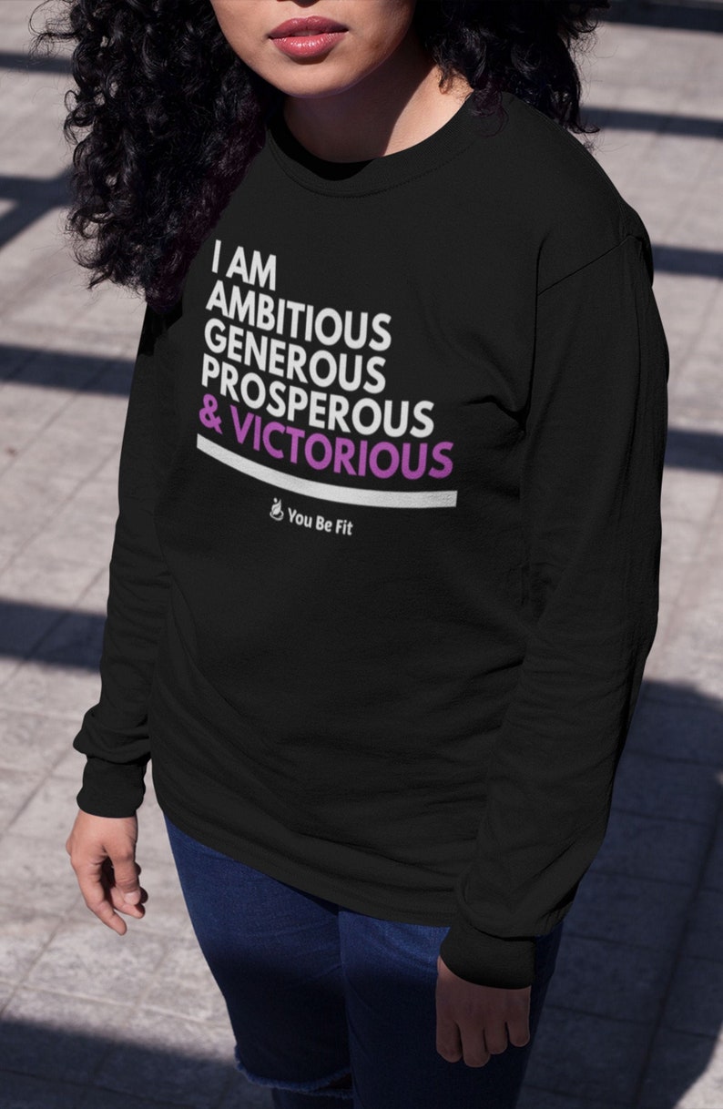 Motivation Long-Sleeve Tee Unisex I Am Ambitious & Victorious image 1