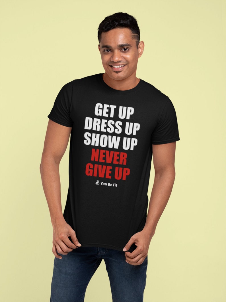 Motivation Kurzärmeliges Unisex T-Shirt Never Give Up blk Bild 1