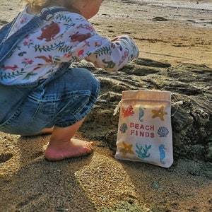 Beach Combing collection bag, drawstring bag, sea glass bag, seaside collection bag, treasures, storage, tidy, play, unisex, adult bag kids