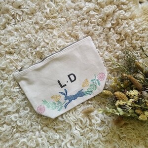 Personalised zipped pouch bag, mother's day initials, name, mummy, nan, nanny, grandma, mum, mama, cosmetic bag, foliage, wash bag, image 3