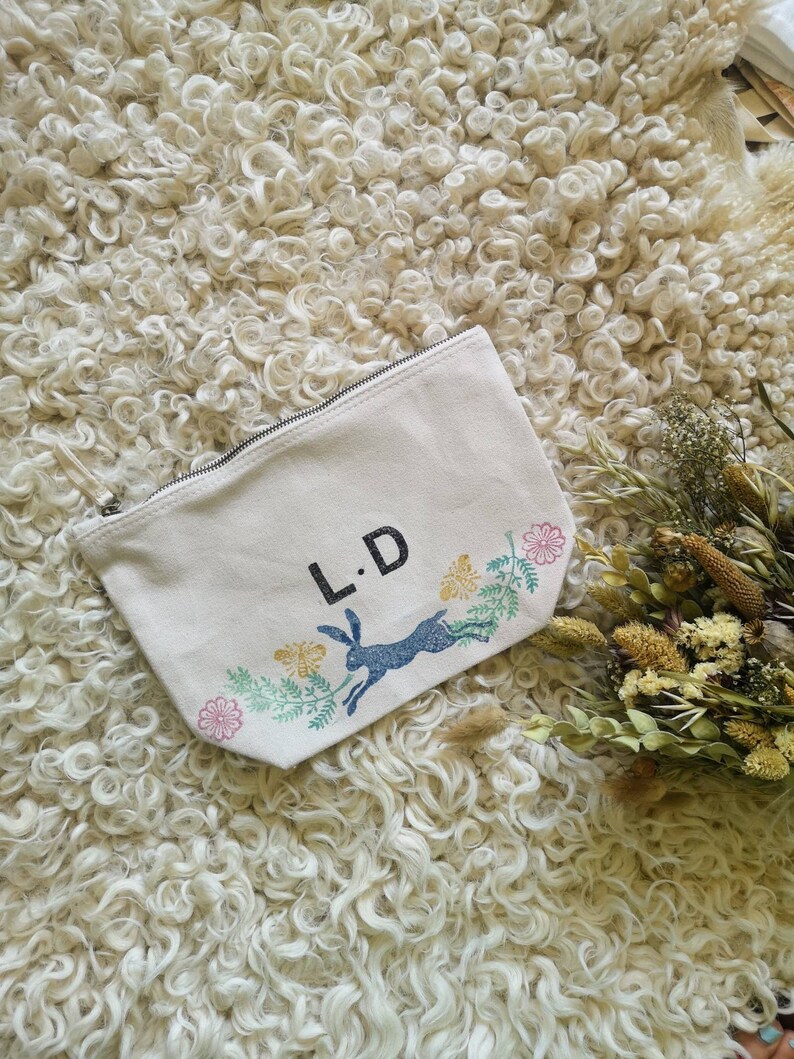 Personalised zipped pouch bag, mother's day initials, name, mummy, nan, nanny, grandma, mum, mama, cosmetic bag, foliage, wash bag, image 3