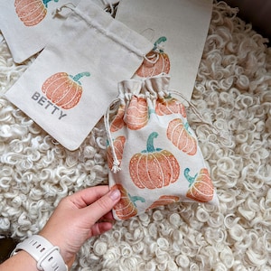 Personalized Halloween Trick or Treat Bag: Hand Stamped Pumpkin Sack