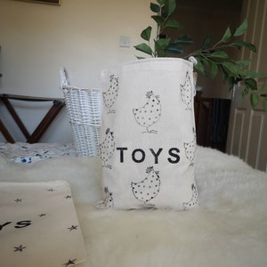 Children's toy storage bag, drawstring bag, choice of patterns and colours, dinosaur, storage, tidy, play, personalised, name, monochrome image 6