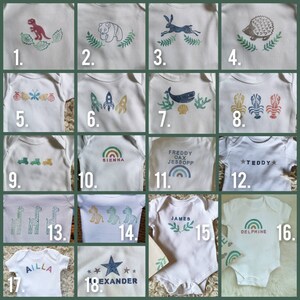 Personalised Christmas Cotton Sleepsuit, Bodysuit, wreath, newborn Baby, Handmade, Printed, Name, Initials, cotton, unisex, shower, gift, image 9